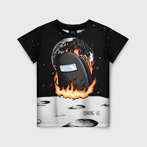 Детская футболка 3D с принтом Among Us fire, вид спереди #2