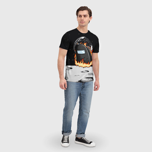 Мужская футболка 3D с принтом Among Us fire, вид сбоку #3