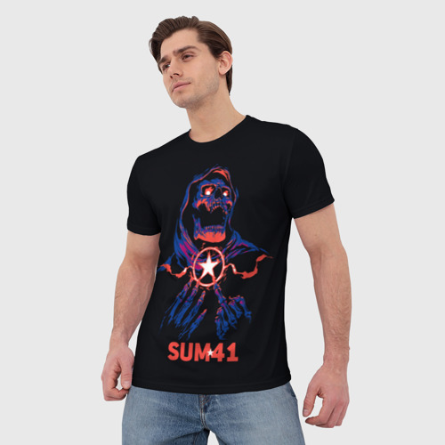 Мужская футболка 3D с принтом Sum 41 череп, фото на моделе #1