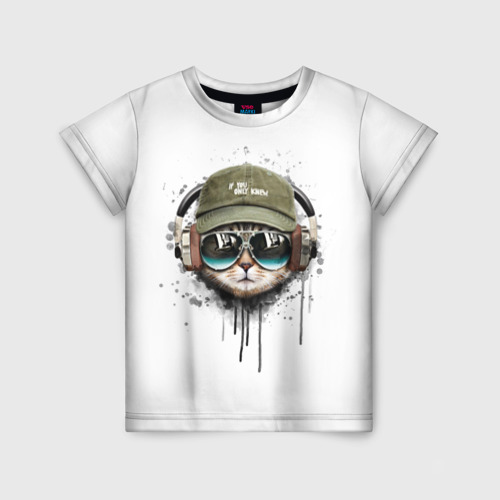 Детская футболка 3D с принтом Крутой кот, вид спереди #2