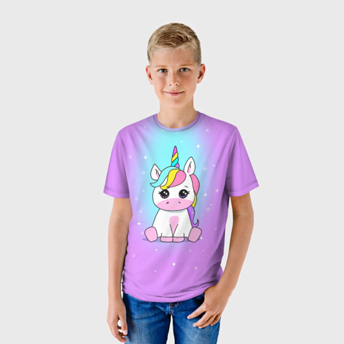 Детская футболка 3D с принтом Единорог, фото на моделе #1