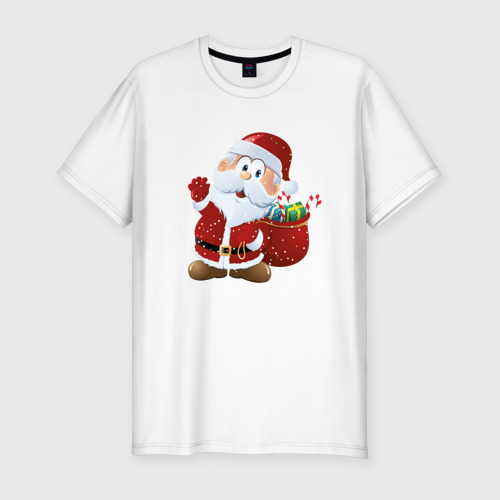 Мужская футболка хлопок Slim с принтом Дед Мороз, вид спереди #2