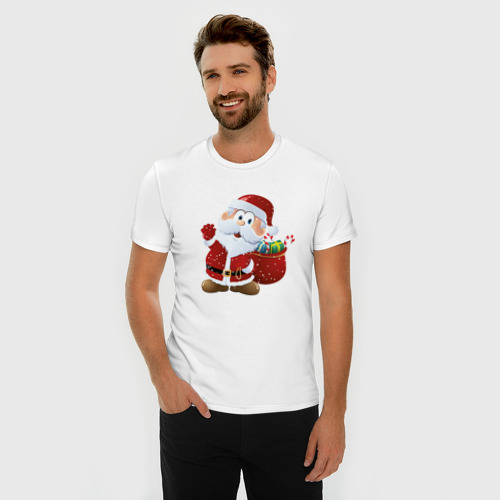Мужская футболка хлопок Slim с принтом Дед Мороз, фото на моделе #1