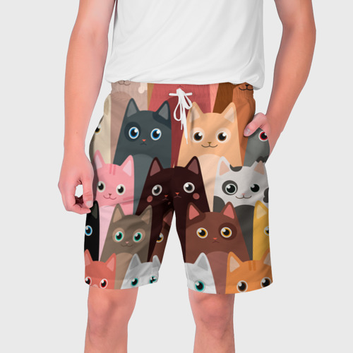 Мужские шорты 3D с принтом Котики мультяшные, вид спереди #2