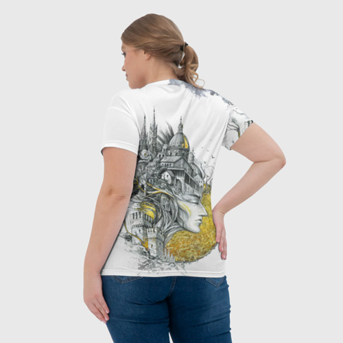 Женская футболка 3D с принтом Город  в голове, вид сзади #2