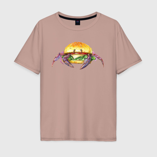 Мужская футболка хлопок Oversize с принтом Краб-бургер, вид спереди #2