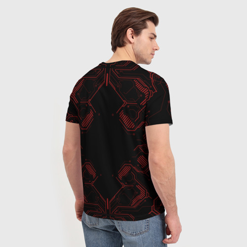 Мужская футболка 3D с принтом Цифровой киберскелет, вид сзади #2