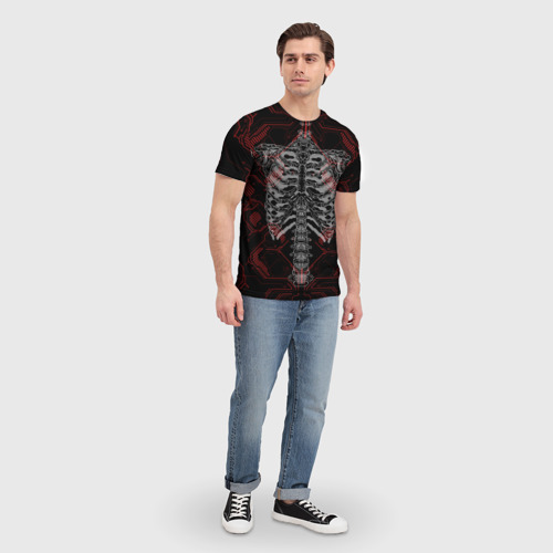 Мужская футболка 3D с принтом Цифровой киберскелет, вид сбоку #3