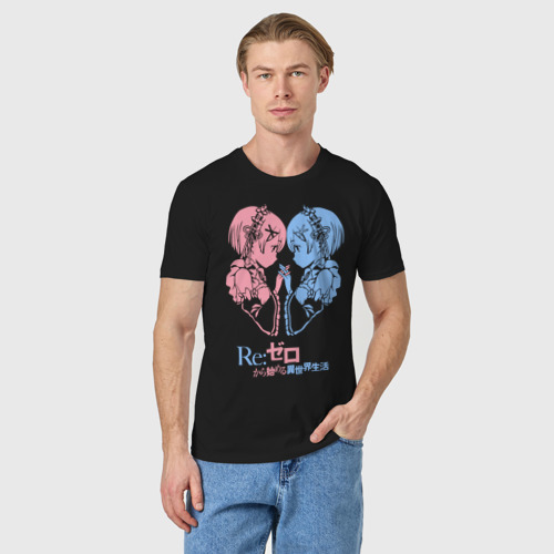 Мужская футболка хлопок с принтом Re:Zero, Рам и Рем, фото на моделе #1