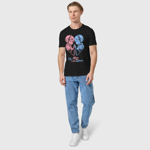 Мужская футболка хлопок с принтом Re:Zero, Рам и Рем, вид сбоку #3