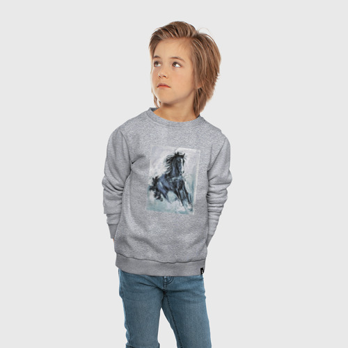 Детский свитшот хлопок с принтом Лошадь  арт, вид сбоку #3