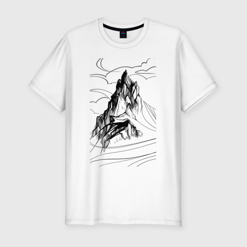 Мужская футболка хлопок Slim с принтом Одинокая гора, вид спереди #2