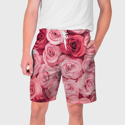 Мужские шорты 3D с принтом Розовые Розы, вид спереди #2