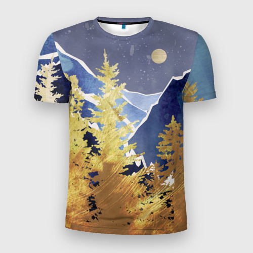 Мужская футболка 3D Slim с принтом Золотой лес, вид спереди #2