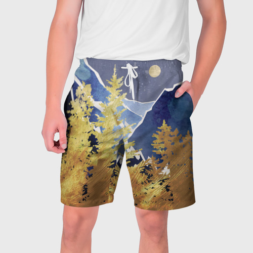 Мужские шорты 3D с принтом Золотой лес, вид спереди #2