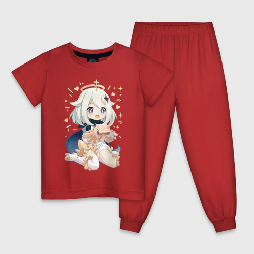 Детская пижама хлопок с принтом Приятного аппетита Паймон, вид спереди #2