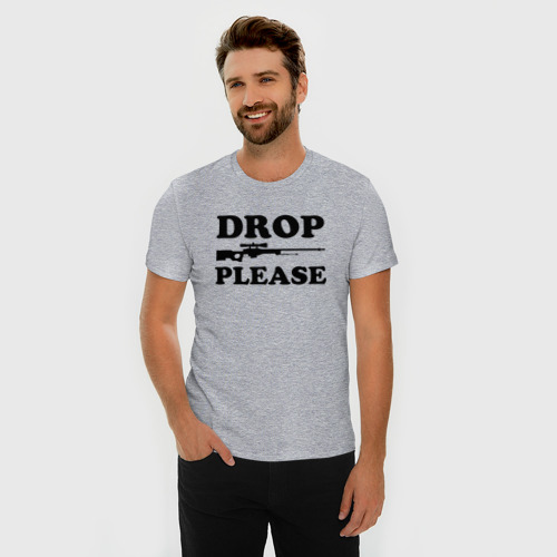 Мужская футболка хлопок Slim с принтом Drop Please, фото на моделе #1