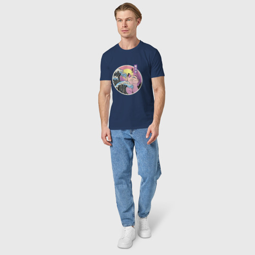 Мужская футболка хлопок с принтом Vaporwave Sunset Кот Самурай, вид сбоку #3