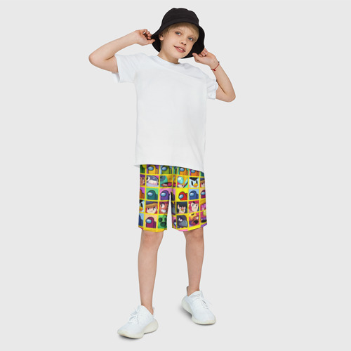 Детские спортивные шорты 3D с принтом Among Us + Brawl Stars Персонажи, фото на моделе #1