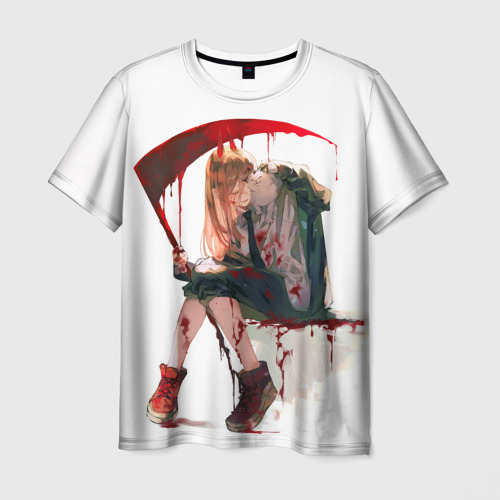 Мужская 3D футболка с принтом Человек Бензопила Аниме, вид спереди #2
