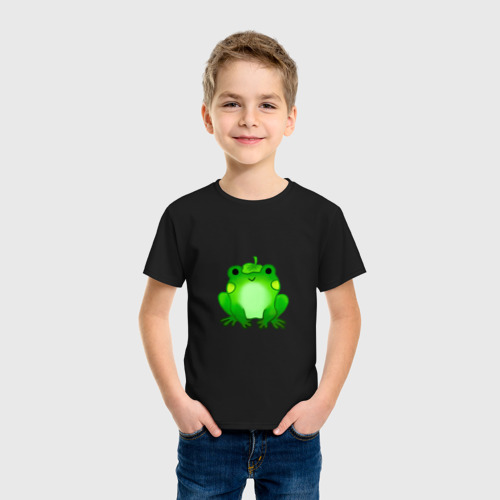 Детская футболка хлопок с принтом Жаба с листиком, фото на моделе #1