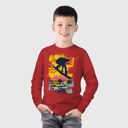 Детский лонгслив хлопок с принтом Snowboarding, фото на моделе #1