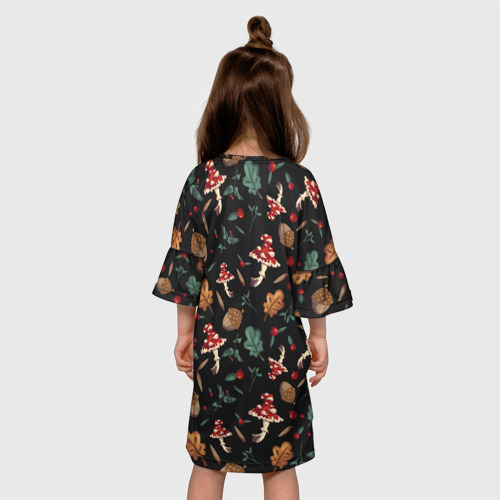 Детское платье 3D с принтом Лесной принт с мухоморами, вид сзади #2