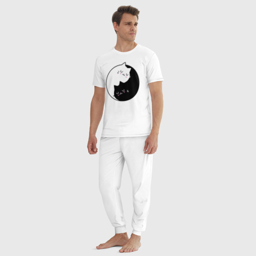 Мужская пижама хлопок с принтом Yin and Yang cats, вид сбоку #3
