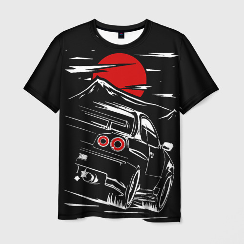 Мужская 3D футболка с принтом Skyline R 34 R34 скайлайн, вид спереди #2