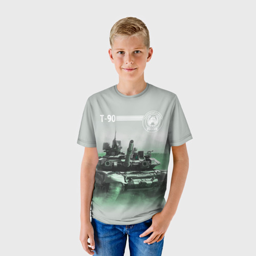 Детская футболка 3D с принтом Т-90, фото на моделе #1