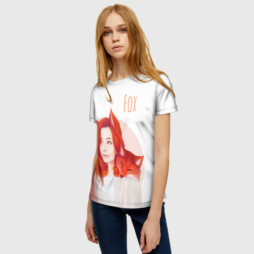 Женская футболка 3D с принтом Девушка-лиса, фото на моделе #1