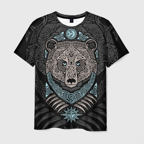 Мужская футболка 3D с принтом Медведь скандинавский орнамент, вид спереди #2