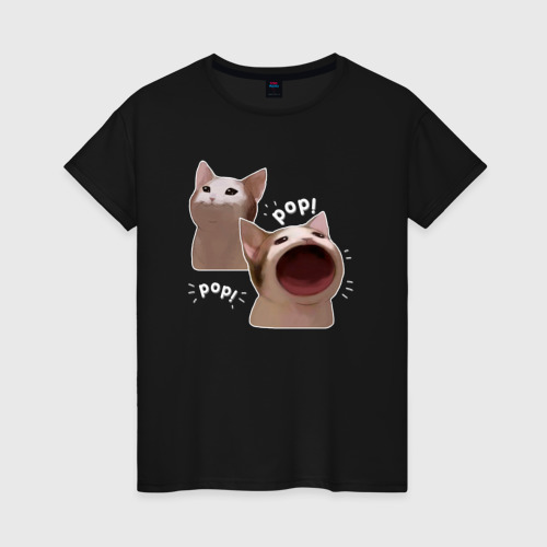 Женская футболка хлопок с принтом Cat Pop - Мем, вид спереди #2