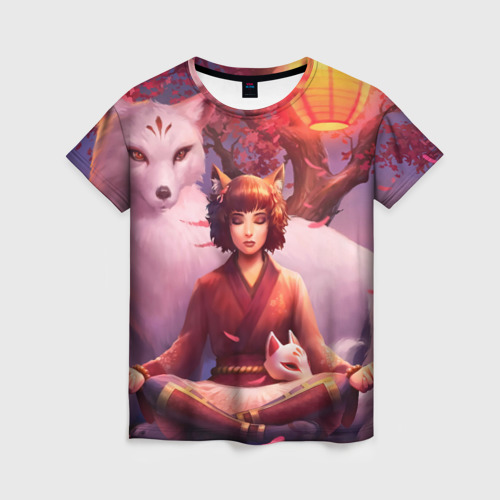 Женская футболка 3D с принтом Девушка-лиса, вид спереди #2