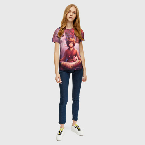 Женская футболка 3D с принтом Девушка-лиса, вид сбоку #3