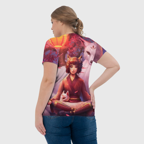 Женская футболка 3D с принтом Девушка-лиса, вид сзади #2