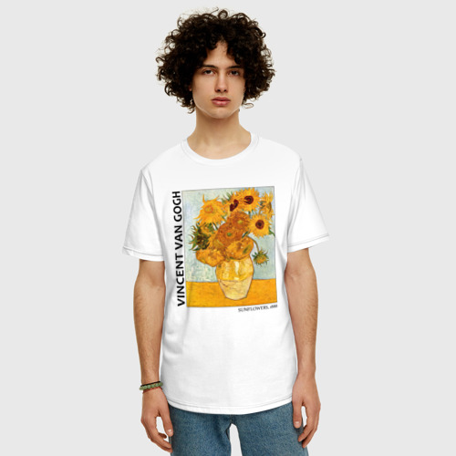 Мужская футболка хлопок Oversize с принтом Подсолнухи Винсент Ван Гог, фото на моделе #1