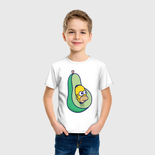 Детская футболка хлопок с принтом Гомер авокадо, фото на моделе #1