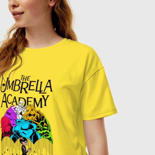 Женская футболка хлопок Oversize с принтом Академия Амбрелла, фото на моделе #1