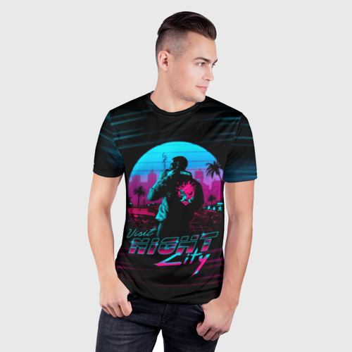 Мужская футболка 3D Slim с принтом Cyberpunk 2077 NIGHT CITY, фото на моделе #1