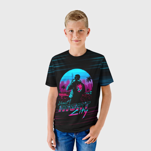 Детская футболка 3D с принтом Cyberpunk 2077 NIGHT CITY, фото на моделе #1