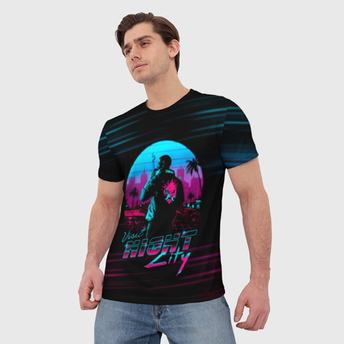 Мужская 3D футболка с принтом Cyberpunk 2077 NIGHT CITY, фото на моделе #1