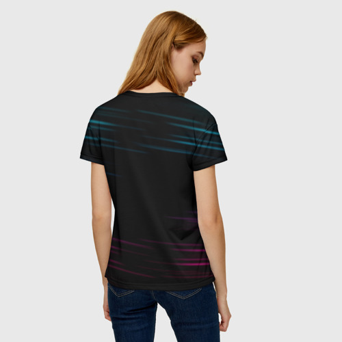 Женская футболка 3D с принтом Cyberpunk 2077 NIGHT CITY, вид сзади #2