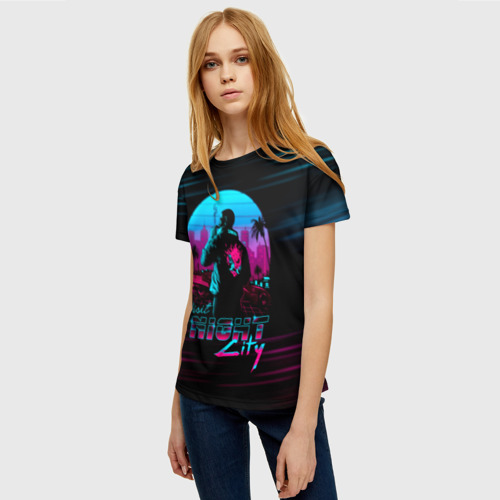 Женская футболка 3D с принтом Cyberpunk 2077 NIGHT CITY, фото на моделе #1