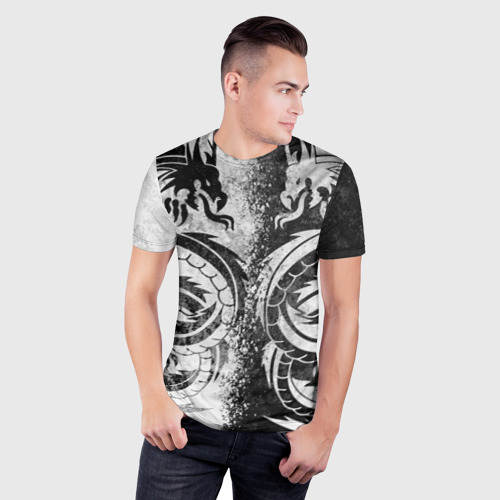 Мужская футболка 3D Slim с принтом ДРАКОНЫ | DRAGONS, фото на моделе #1