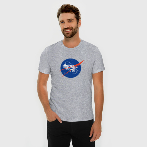 Мужская футболка хлопок Slim с принтом Rocket League - NASA, фото на моделе #1