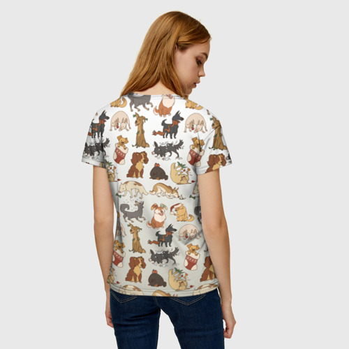 Женская футболка 3D с принтом Узор песики собачки гав, вид сзади #2