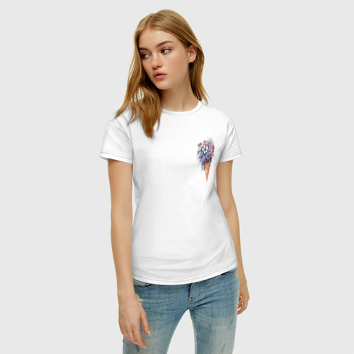 Женская футболка хлопок с принтом Цветочное мороженое, фото на моделе #1