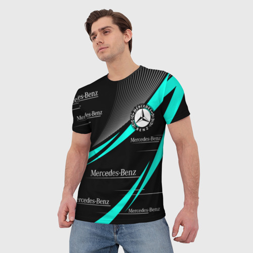 Мужская футболка 3D с принтом MERCEDES BENZ АКВАМАРИНОВЫЙ, фото на моделе #1