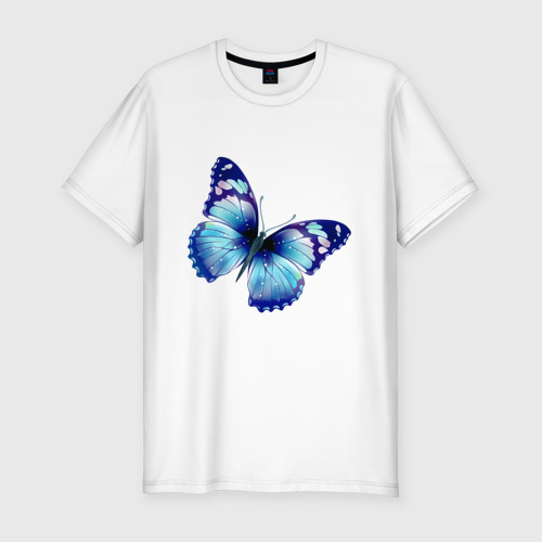 Мужская футболка хлопок Slim с принтом Синяя бабочка, вид спереди #2